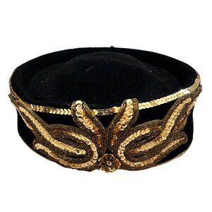 Vintage JenolSequin Embellished Velvet Hat